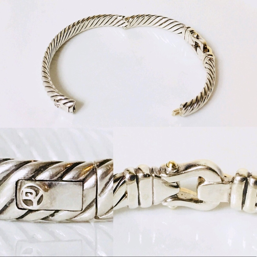 David Yurman 925 18k Cable Buckle Bangle Bracelet - Picture 4 of 8
